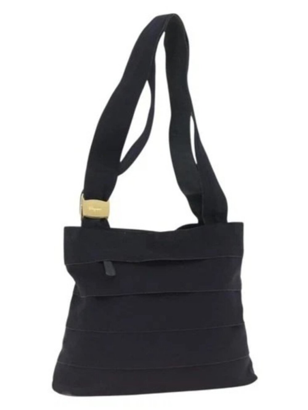 Salvatore Ferragamo Tote Bag Canvas Navy Gold Auth 173801
